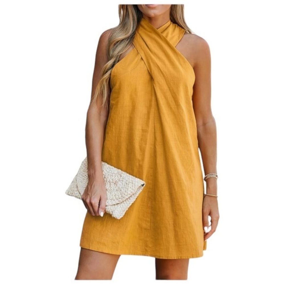 CUPSHE Women's Halter Sleeveless Woven‎ Short Dress Twisted Casual Mini Dress, M